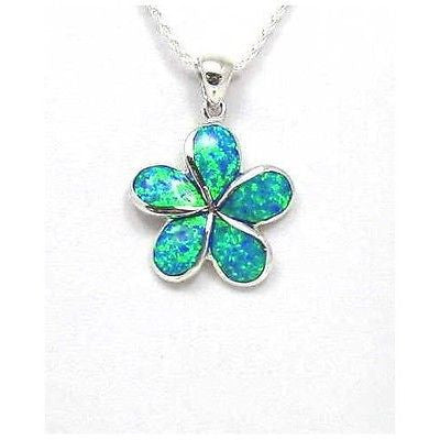 INLAY OPAL 24MM HAWAIIAN PLUMERIA FLOWER PENDANT SILVER