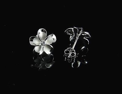 12MM STERLING SILVER 925 HAWAIIAN PLUMERIA FLOWER STUD POST EARRINGS RHODIUM