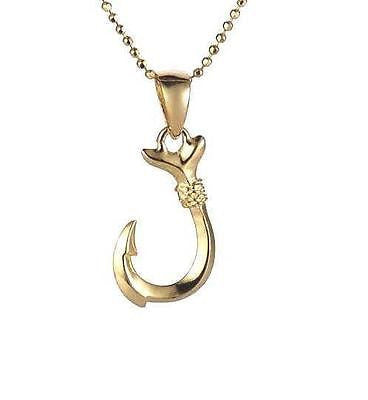 YELLOW GOLD PLATED STERLING SILVER 925 HAWAIIAN FISH HOOK PENDANT 2 SIDED 10MM