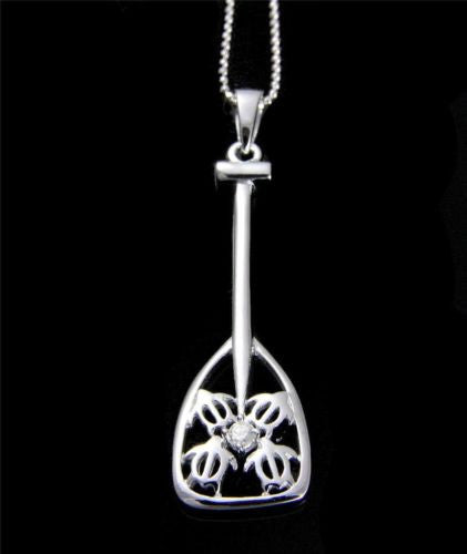 STERLING SILVER 925 SHINY HAWAIIAN 4 HONU TURTLE PADDLE CZ PENDANT