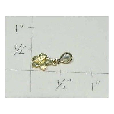 9MM 14K SOLID YELLOW GOLD HAWAIIAN PLUMERIA TROPICAL FLOWER CHARM PENDANT