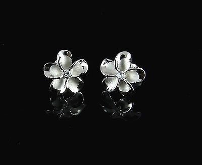 12MM STERLING SILVER 925 HAWAIIAN PLUMERIA FLOWER STUD POST EARRINGS RHODIUM