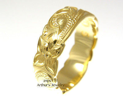 6MM YELLOW GOLD PLATED SILVER 925 HAWAIIAN RING PLUMERIA FLOWER SCROLL CUT OUT