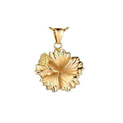 STERLING SILVER 925 YELLOW GOLD PLATED HAWAIIAN HIBISCUS FLOWER PENDANT 20MM
