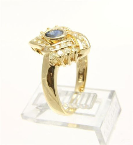 GENIUNE BLUE SAPPHIRE & DIAMOND RING SET IN HEAVY SOLID 18K YELLOW GOLD