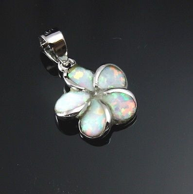 INLAY OPAL 12MM HAWAIIAN PLUMERIA FLOWER PENDANT SILVER 925