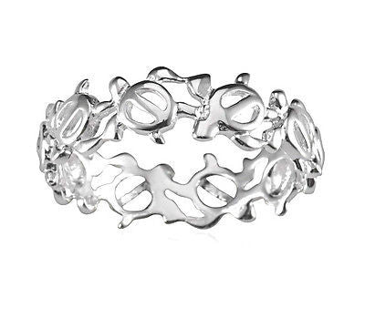 STERLING SILVER 925 HAWAIIAN CUT OUT HONU TURTLE LEI BAND RING SIZE 3-10