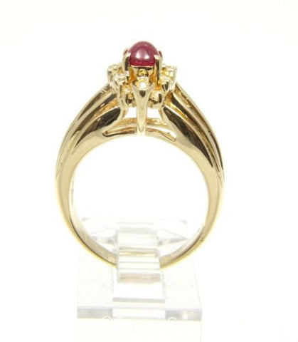 0.23CT GENIUNE CABOCHON RUBY & DIAMOND RING SET IN HEAVY SOLID 18K YELLOW GOLD