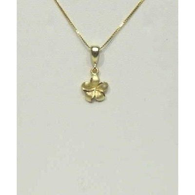 9MM 14K SOLID YELLOW GOLD HAWAIIAN PLUMERIA TROPICAL FLOWER CHARM PENDANT