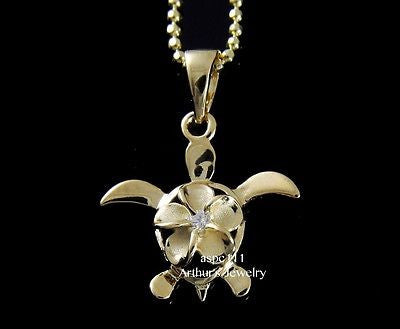 SILVER 925 HAWAIIAN PLUMERIA FLOWER HONU TURTLE PENDANT YELLOW