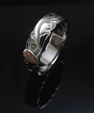 SILVER 925 HAWAIIAN SCROLL RING ROSE GOLD PLATED HEART CZ RHODIUM THICK HEAVY