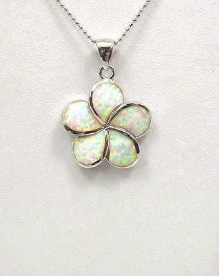 INLAY OPAL 24MM HAWAIIAN PLUMERIA FLOWER PENDANT SILVER