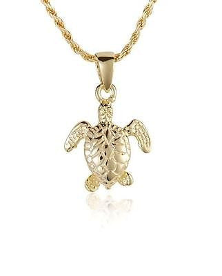YELLOW GOLD PLATED STERLING SILVER 925 HAWAIIAN 3D BABY SEA TURTLE PENDANT