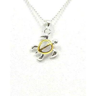 STERLING SILVER 925 YELLOW GOLD PLATED 2 TONE HAWAIIAN HONU TURTLE CHARM PENDANT