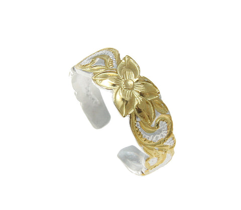 6MM YELLOW GOLD PLATED STERLING SILVER 925 HAWAIIAN PLUMERIA SCROLL TOE RING