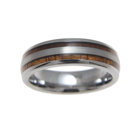 Tungsten 6mm Wedding Band Ring Hawaiian Koa Wood Inlay Comfort Fit Size 6-13