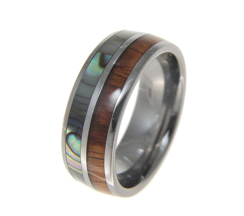 Tungsten 8mm Wedding Band Ring Abalone Hawaiian Koa Wood Comfort Fit Size 6-14