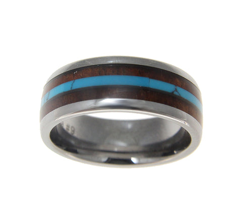 Tungsten 8mm Wedding Band Ring Turquoise Hawaiian Koa Wood Comfort Fit Size 6-14