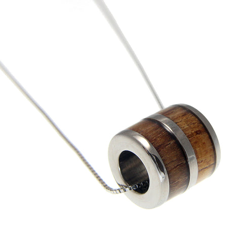 GENUINE INLAY HAWAIIAN KOA WOOD BARREL TUBE TITANIUM PENDANT 8MM 9MM 10MM