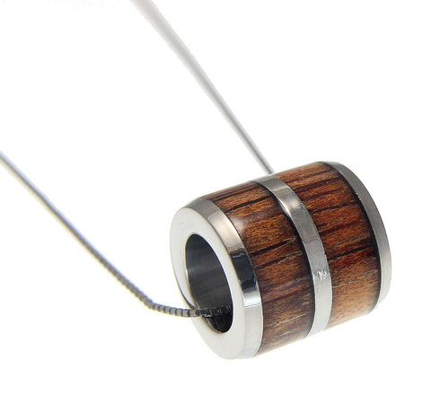 GENUINE INLAY HAWAIIAN KOA WOOD BARREL TUBE TITANIUM PENDANT 8MM 9MM 10MM