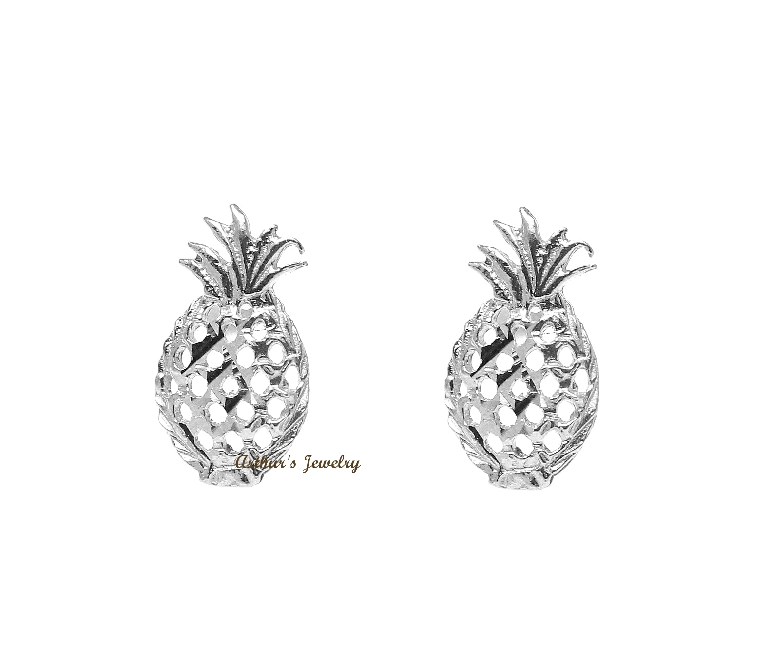 SOLID 14K WHITE GOLD HAWAIIAN DIAMOND CUT PINEAPPLE STUD EARRINGS SMALL 5.5MM