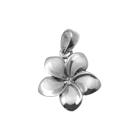 9MM SOLID 14K WHITE GOLD HAWAIIAN FANCY PLUMERIA FLOWER CHARM PENDANT