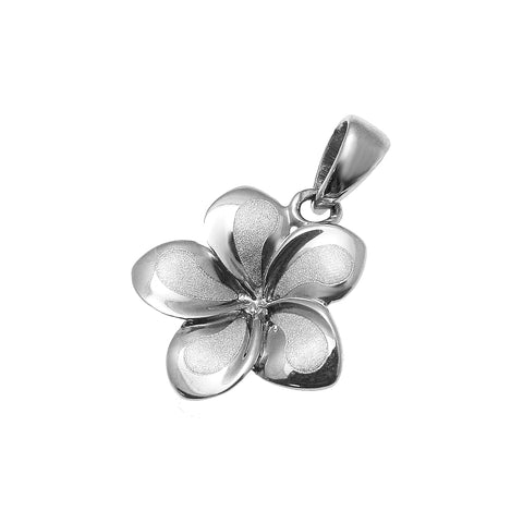 9MM SOLID 14K WHITE GOLD HAWAIIAN FANCY PLUMERIA FLOWER CHARM PENDANT