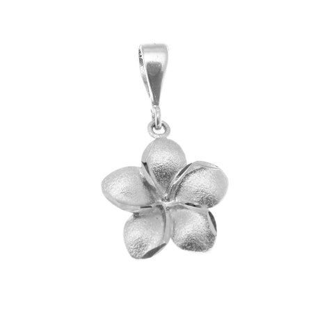 SOLID 14K WHITE GOLD HAWAIIAN PLUMERIA FLOWER PENDANT 16MM