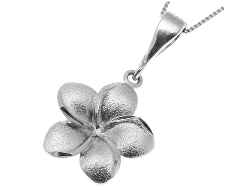 19.5MM 14K SOLID WHITE GOLD HAWAIIAN PLUMERIA TROPICAL FLOWER PENDANT CHARM