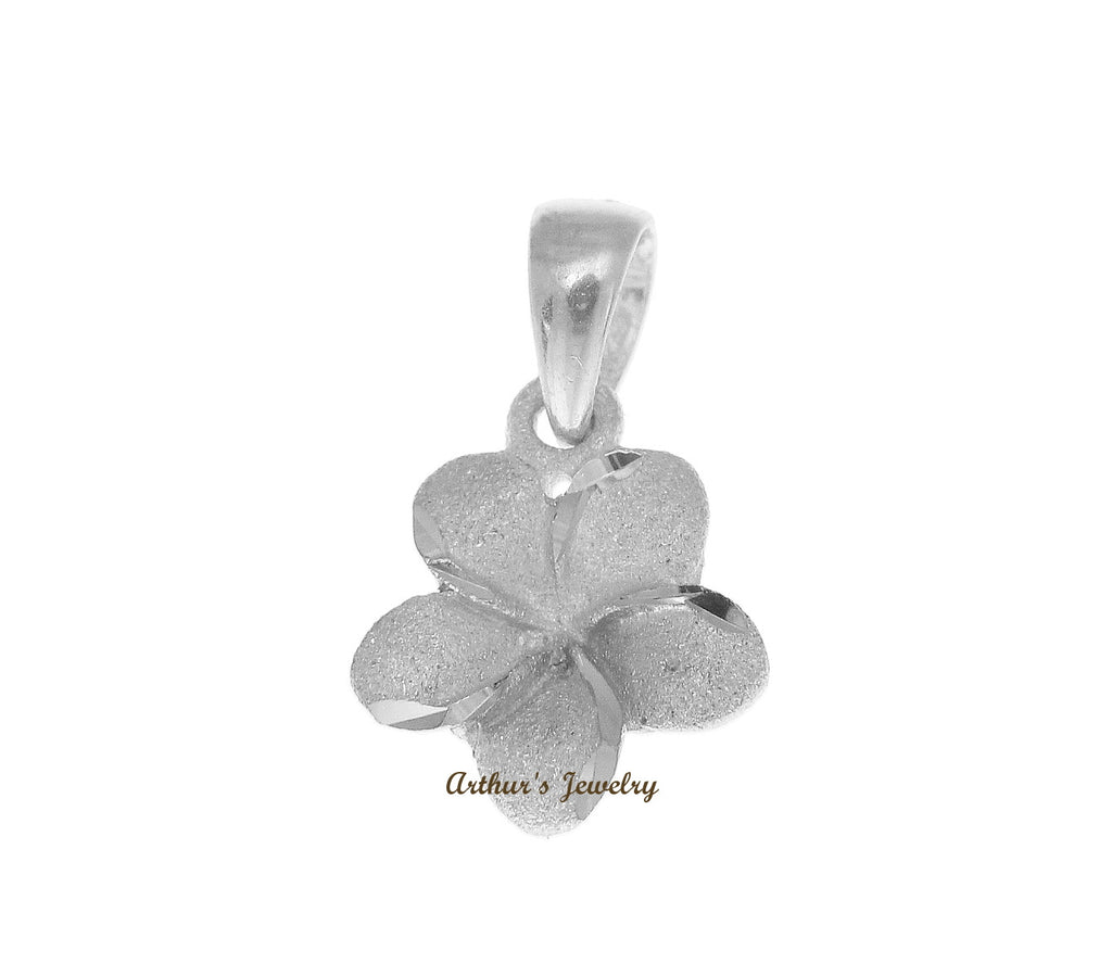 9MM SOLID 14K WHITE GOLD HAWAIIAN PLUMERIA TROPICAL FLOWER CHARM PENDANT