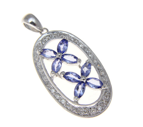 1.20CT GENUINE MARQUISE TANZANITE DIAMOND PENDANT SET IN SOLID 14K WHITE GOLD