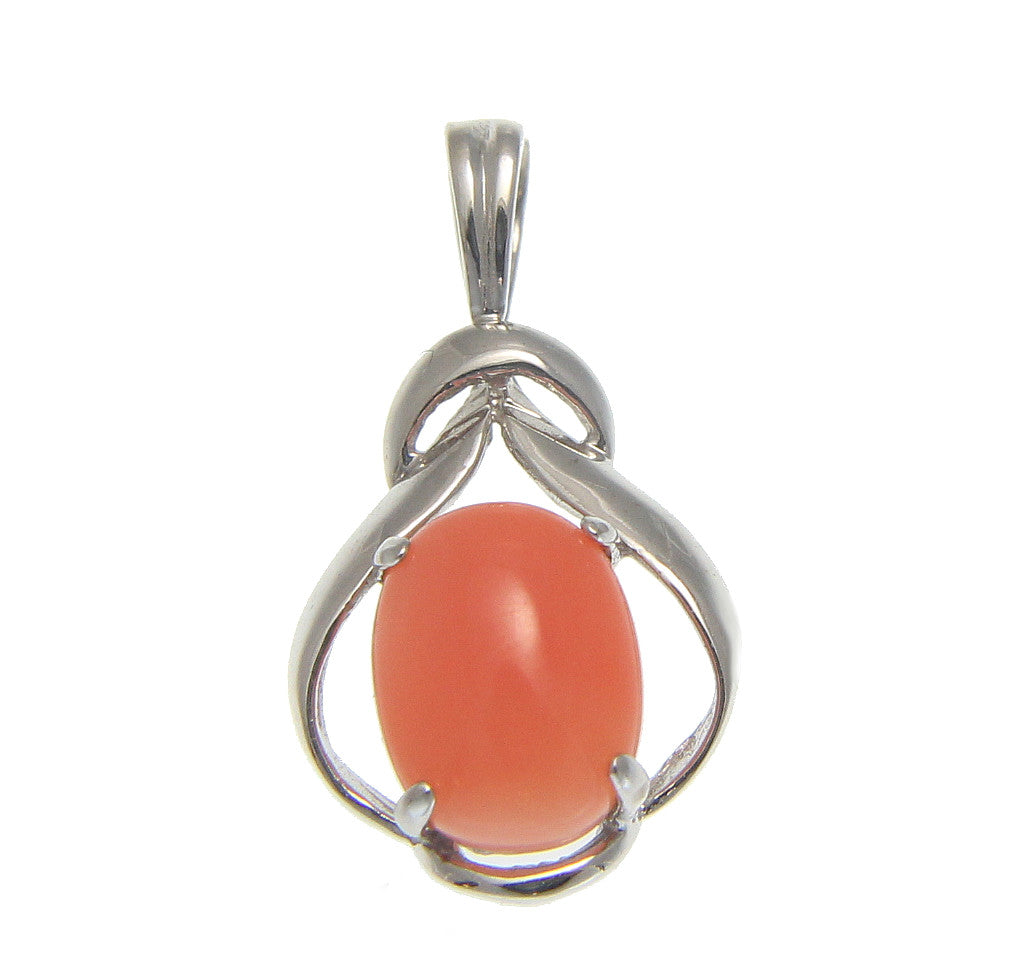 GENUINE NATURAL NOT ENHANCED PINK CORAL PENDANT IN SOLID 14K WHITE GOLD 10.75MM