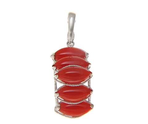 GENUINE NATURAL MARQUISE RED CORAL PENDANT ENHANCER SOLID 14K WHITE GOLD 11.40MM
