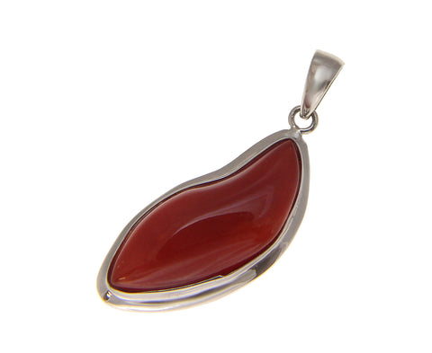 GENUINE NATURAL CABOCHON RED CORAL PENDANT SOLID 14K WHITE GOLD 11MM