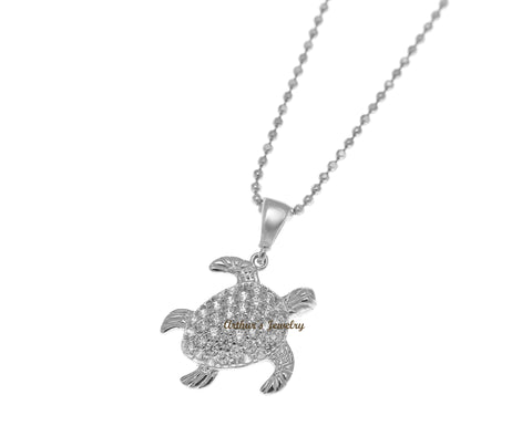 SOLID 14K WHITE GOLD SPARKLY HAWAIIAN SEA TURTLE BLING CZ CHARM PENDANT 13.65MM
