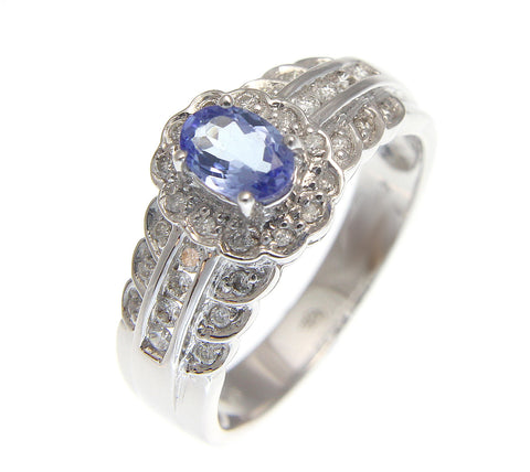 0.60CT GENUINE OVAL TANZANITE SOLITAIRE DIAMOND RING SET IN SOLID 14K WHITE GOLD