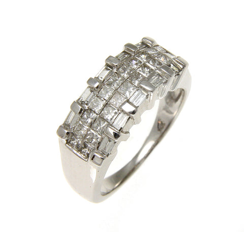 1.00CTW GENUINE PRINCESS CUT TAPER DIAMOND COCKTAIL RING SOLID 14K WHITE GOLD