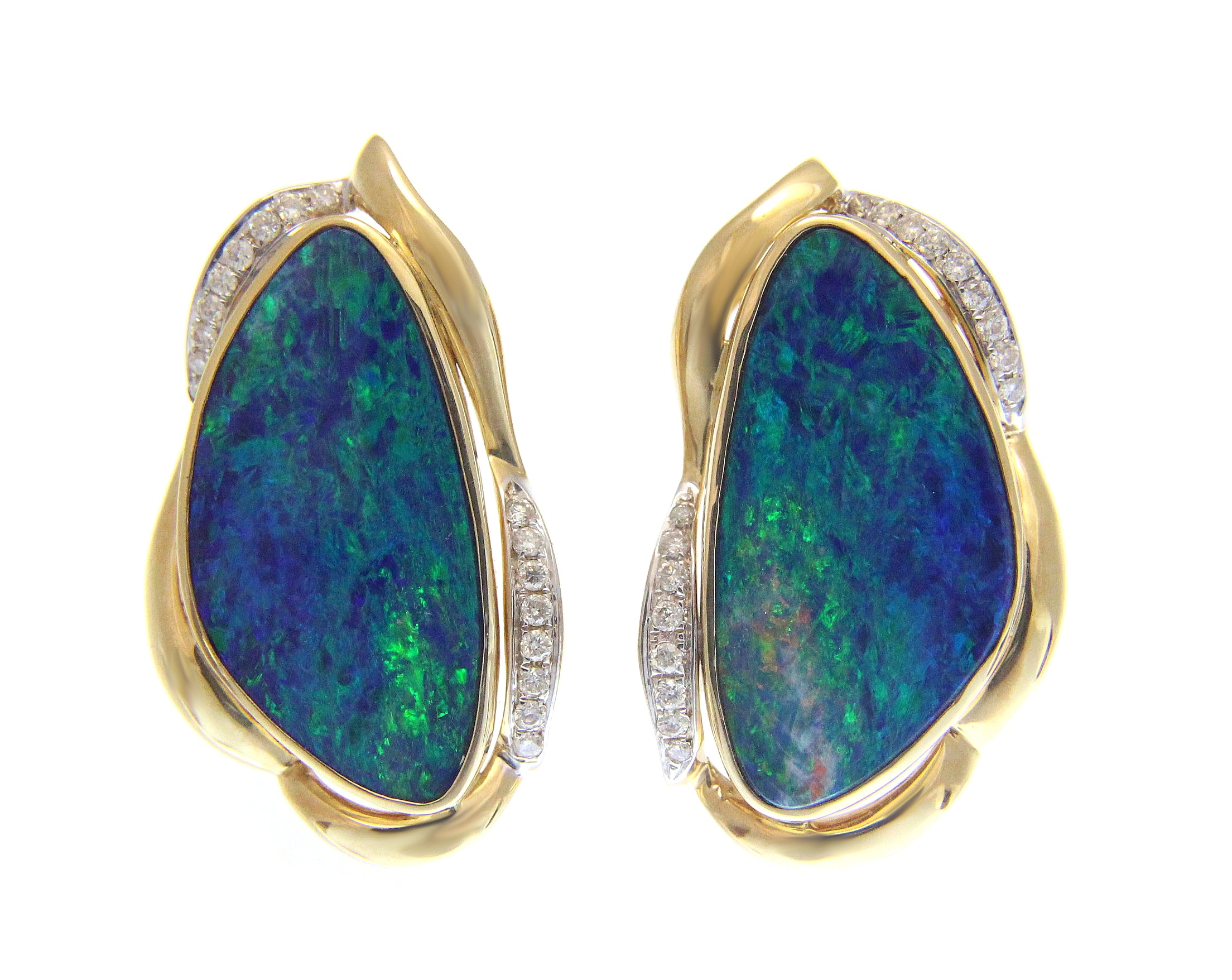 Australian Opal and Diamond 14kt Yellow Gold Earrings