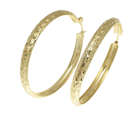 14K YELLOW GOLD 4.7MM SPARKLY SMOOTH DIAMOND CUT HOOP EARRINGS 45MM DIAMETER