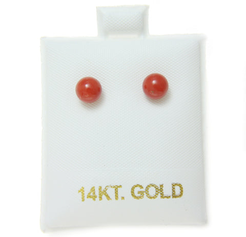 GENUINE NATURAL NOT ENHANCED RED CORAL BALL STUD EARRINGS 14K YELLOW GOLD 5.8MM