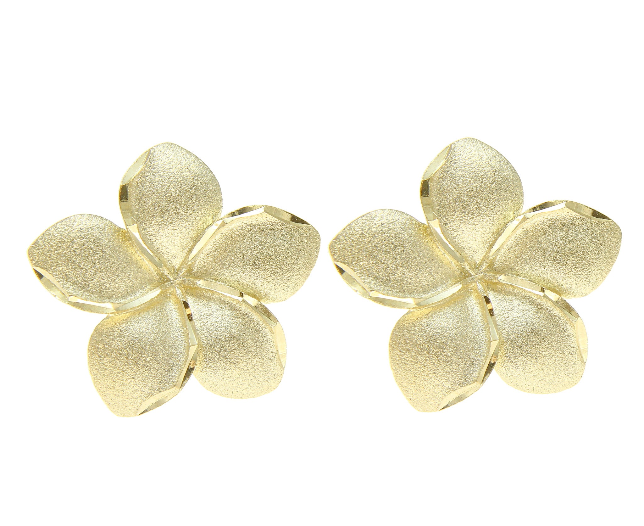 20mm solid 14k yellow gold hawaiian plumeria flower stud earrings