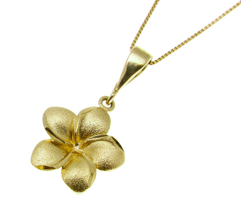 13MM SOLID 14K YELLOW GOLD HAWAIIAN PLUMERIA FLOWER PENDANT CHARM