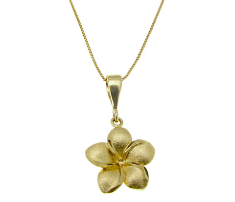 13MM SOLID 14K YELLOW GOLD HAWAIIAN PLUMERIA FLOWER PENDANT CHARM