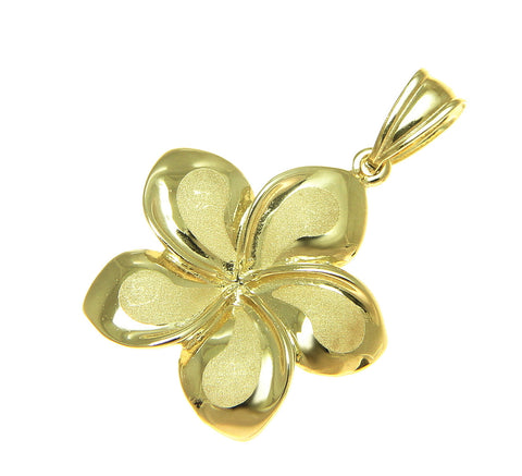 21MM SOLID 14K YELLOW GOLD HAWAIIAN FANCY PLUMERIA FLOWER CHARM PENDANT