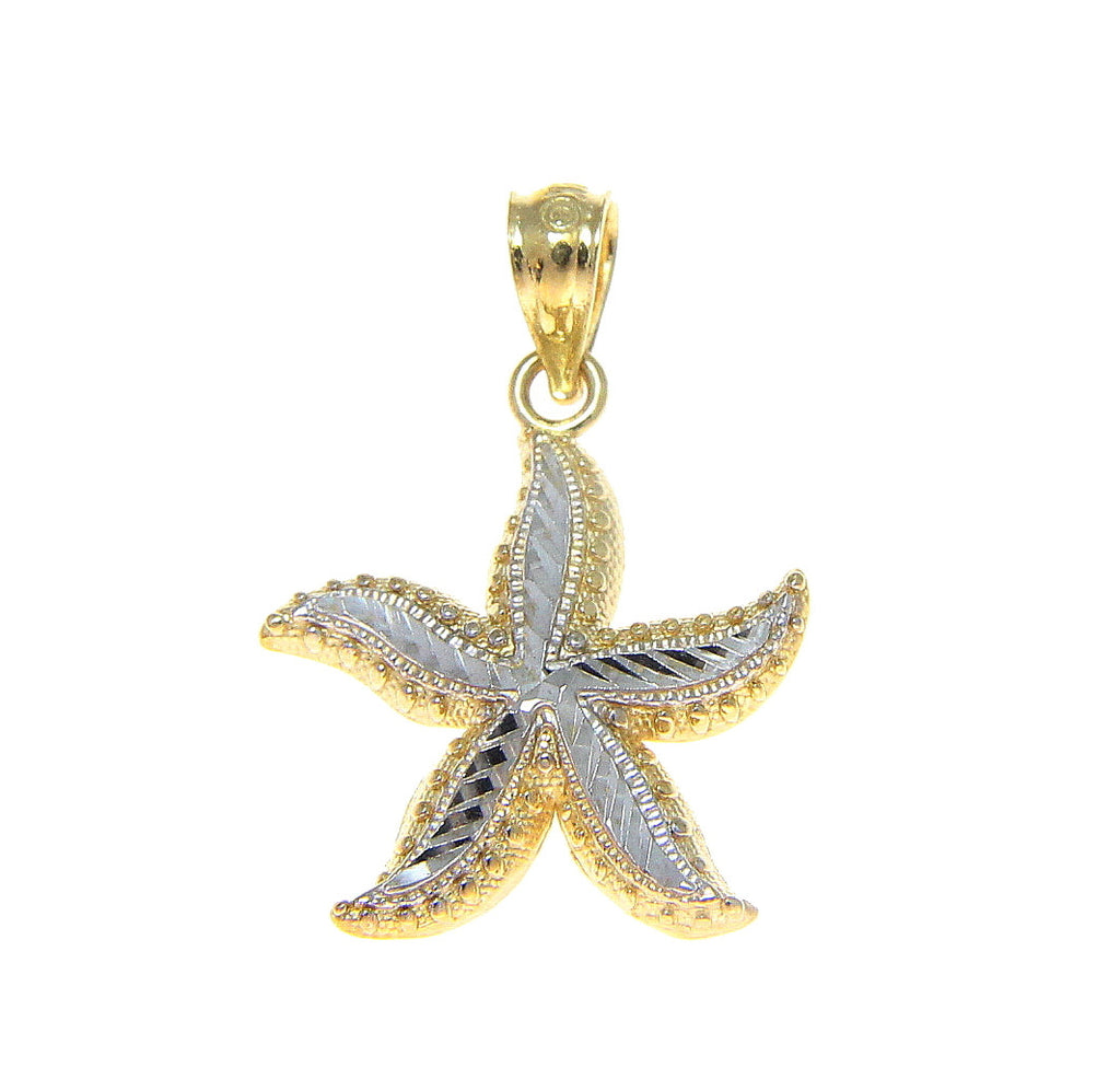 25MM 14K YELLOW GOLD HAWAIIAN OCEAN SEA STAR STARFISH PENDANT WHITE GOLD LARGE