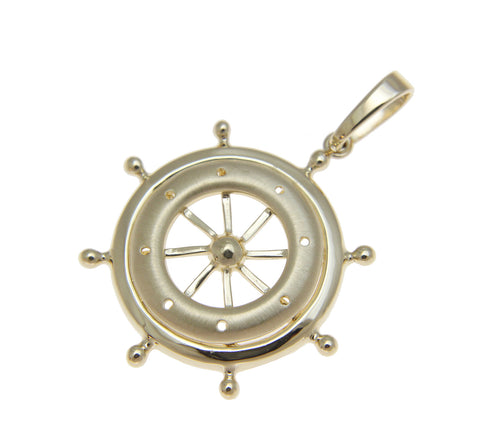 SOLID 14K YELLOW GOLD SAILOR SHIP WHEEL CHARM PENDENT 27MM