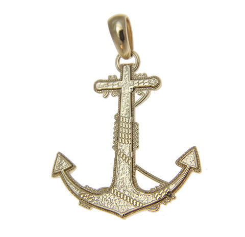 SOLID 14K YELLOW GOLD HAWAIIAN ANCHOR WHITE GOLD ROPE CHARM PENDANT 23.80MM