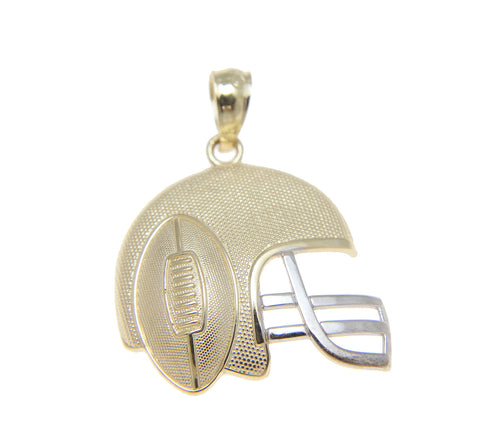 SOLID 14K YELLOW GOLD WHITE GOLD FOOTBALL HELMET CHARM PENDENT LARGE 17.75MM
