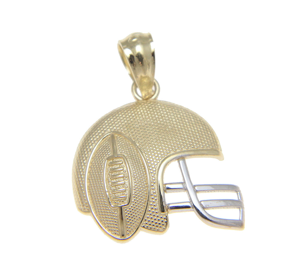 SOLID 14K YELLOW GOLD WHITE GOLD FOOTBALL HELMET CHARM PENDENT SMALL 13.75MM