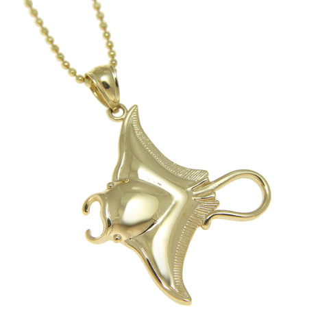 SOLID 14K YELLOW GOLD SHINY HAWAIIAN MANTA RAY FISH CHARM PENDENT